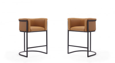 Cosmopolitan Mid-Century Modern Metal Upholstered Counter Stool in Camel - Set of 2 Bar Stool | Tabouret de comptoir moderne du milieu du siecle en metal et tissu, coloris camel, lot de 2