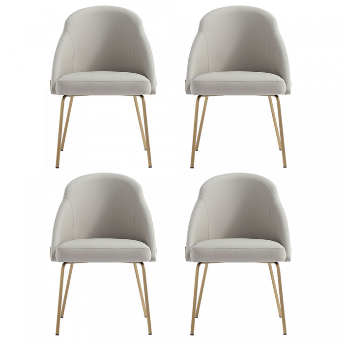 Gracie Modern Vegan Leather Metal Dining Chair in Stone Gray and Gold - Set of 4