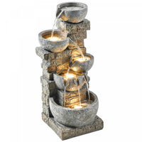 Outsunny 5 Tiers Outdoor Water Fountain with LED Lights for Garden, Grey
