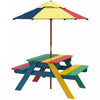 Outsunny Kids Picnic Table Bench Set With Removable Umbrella, Outdoor Wooden Kids Table And Chair Set For Backyard, Garden, 3-6 Years Boys And Girls, Multicolour