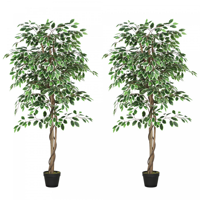 Outsunny 5.3 FT Potted Artificial Tree Ficus for Indoor Home Decor