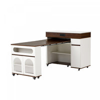 Avery Extendable Dining Table with Rolling Kitchen Island,Walnut 