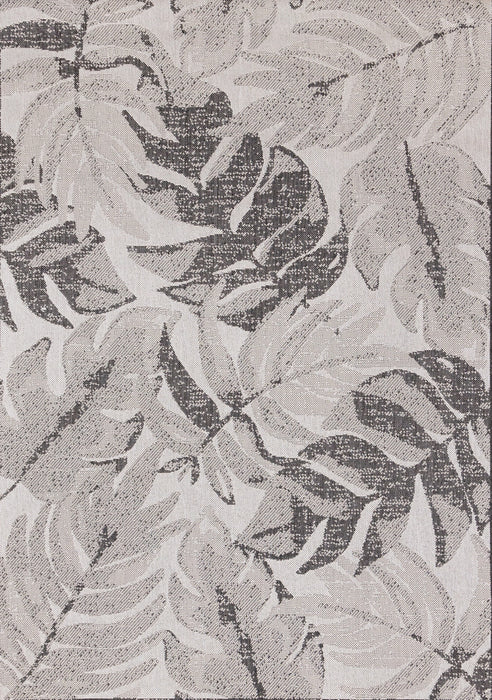 Jackson Grey White Botanical Leaves Rug, 7'10\" x 10'6\" Outdoor Area Rug