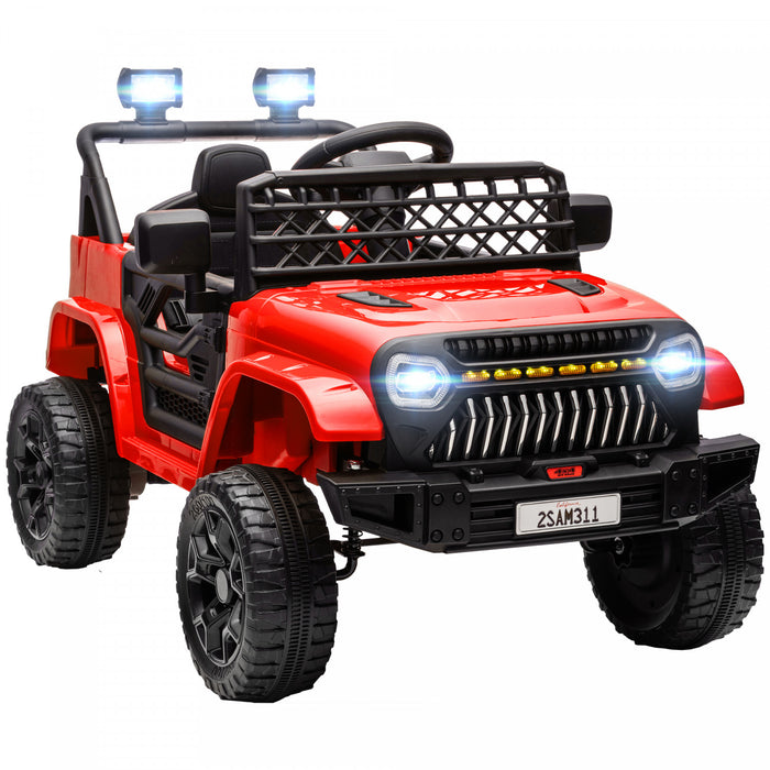 Qaba 12v Powered Ride-On Truck Car, Electric Car For Kids With Remote Control, Openable Doors, Spring Suspension, 3 Speeds, Usb Music Horn, Led Headlights, Red