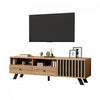 Lucas TV Stand with Storage Drawers and Open Shelving,Natural | Lucas meuble TV – meuble avec tiroirs de rangement et etageres ouvertes, finition naturelle