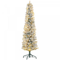 Homcom 7 Foot Snow Flocked Artificial Pencil Christmas Tree With Lights