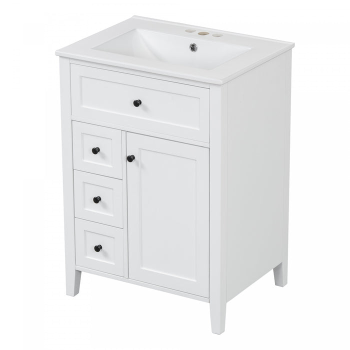 Scott 24\" Bathroom Vanity with Ceramic Sink and Rubberwood Legs, White