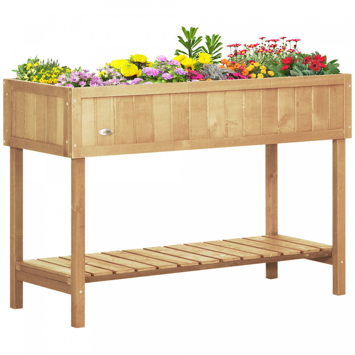 Outsunny 43.25\" X 18\" X 30\" Elevated Wooden Garden Plant Stand Outdoor Raised Natural Flower Bed 8 Grid Box W/ Storage Shelf Yard Herb Planter