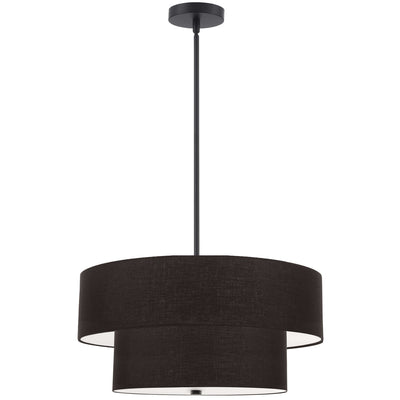 Dainolite Everly 4 Light 2 Tier Pendant Matte Black Finish Black Shade Lamp|Luminaire suspendu Everly de Dainolite avec abat-jour noir, 2 niveaux, fini noir mat et 4 ampoules
