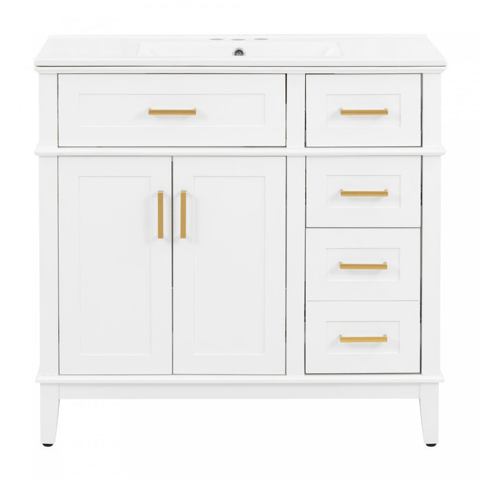 Ethan Solid Wood Bathroom Vanity with Ceramic Sink and Smart Storage, White