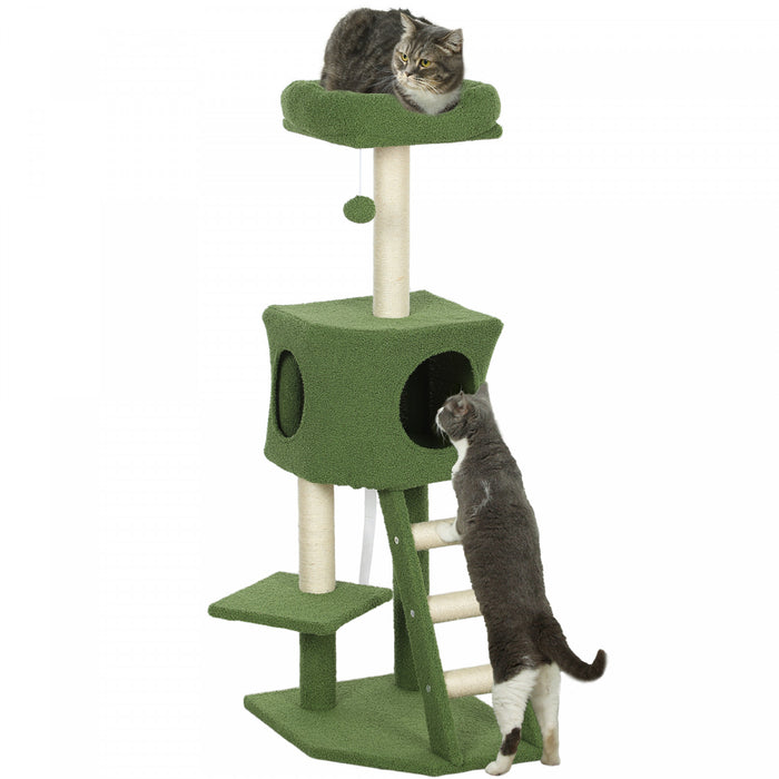 Pawhut 47 Inches Cat Tree, Multi-level Cat Tower With Condo, Kitten Climbing Activity Center With Sisal Scratching Posts, Ladder, Plush Perch And Hanging Ball, Green