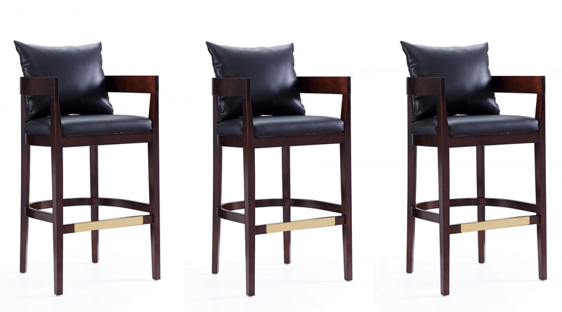 Ritz Mid-Century Modern Wood Upholstered Barstool in Black - Set of 3