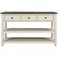 Wendy Solid Wood Console Table With 3 Drawers And 2 Open Shelves,beige Accent Cabinet 