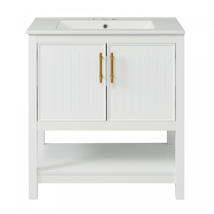 Simona 30\" Solid Wood Bathroom Vanity With Ceramic Sink And Storage - White