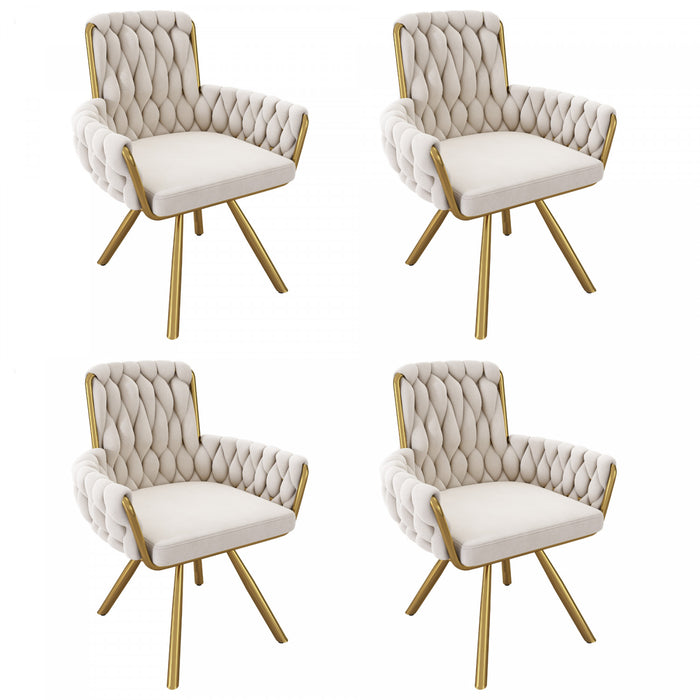 Timothy Velvet Swivel Dining Chairs with Tufted Upholstered and Metal Legs Set of 4, Glod