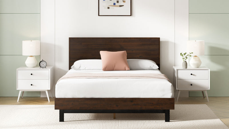 Tricia Wood Platform Bed with Headboard in Dark Brown - King Size