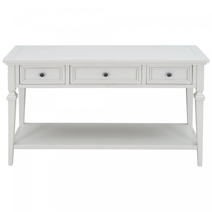 Sabina Solid Wood Console Table With 3 Drawers And Shelf - Antique White