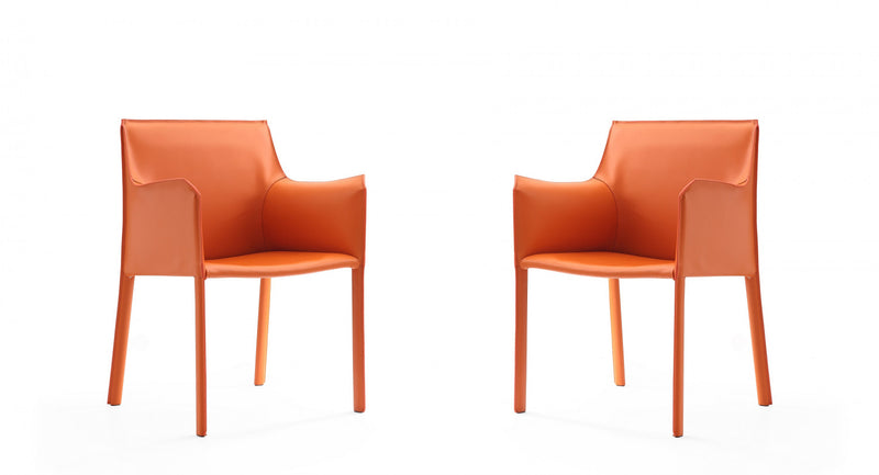 Paris Modern Vegan Leather Side Chair in Coral - Set of 2