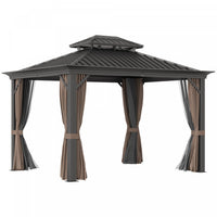 Outsunny 10' X 12' Outdoor Hardtop Gazebo With Galvanized Steel Canopy & Netting Sidewalls For Lawn,