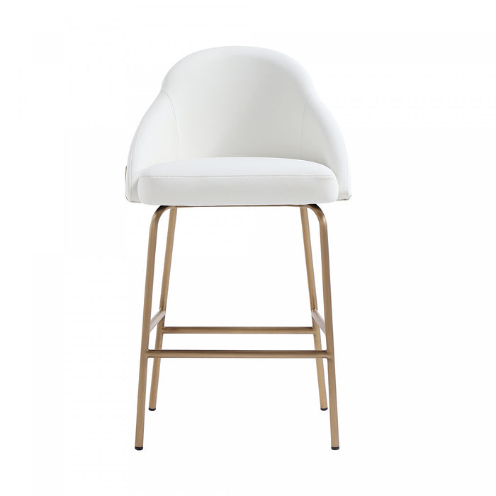 Gracie Modern Metal Upholstered Counter Stool in White and Gold Armoire