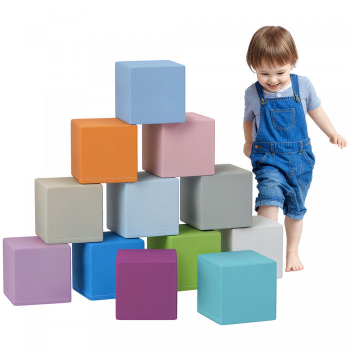 Soozier 12 Piece Foam Blocks, Soft Play Equipment For Kids, Climbing Toys For Toddlers, Safe Play Structures For Preschooler Baby Learning Development, Light Colour