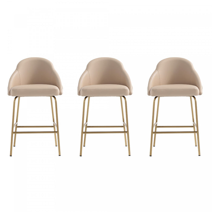 Gracie Modern Metal Upholstered Counter Stool in Tan and Gold - Set of 3