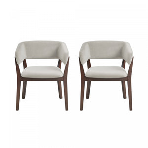 Blake Modern Faux Mohair Wood Armchair in Greige - Set of 2 Dining Chair