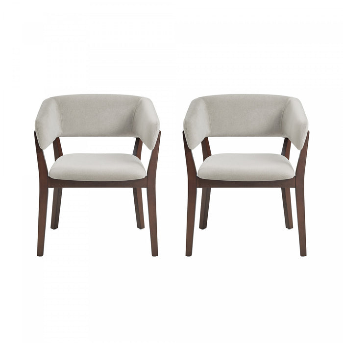 Blake Modern Faux Mohair Wood Armchair in Greige - Set of 2 Dining Chair