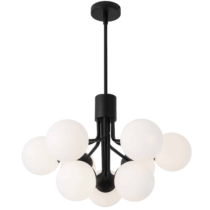 Dainolite Amanda 9 Light Chandelier Matte Black White Opal Glass Lamp