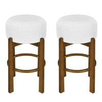 Vera Rubber Wood Bar Stool Set of 2 Indoor Seating with Round Ivory Cushion,Dark Walnut