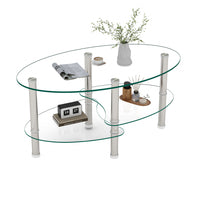 Sophia Modern Transparent Oval Glass Coffee Table with Stainless Steel Legs,Transparent
