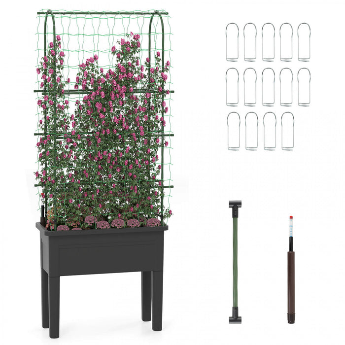 Costway Raised Garden Bed Planter Box With Climbing Trellis Water Level Indicator