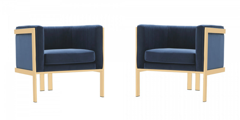 Paramount Modern Velvet Lounge Chair in Royal Blue - Set of 2