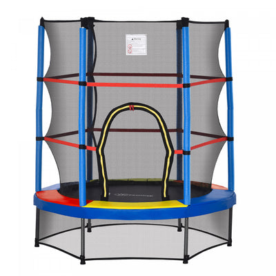 Outsunny Φ55" Kids Trampoline With Enclosure Net Steel Frame Indoor Round Bouncer Rebounder Age 3 To|Outsunny Trampoline Pour Enfants Φ55" Avec Filet, Cadre En Acier, Rebondeur Rond D'interieur, Age 3