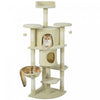 PawHut Cat Tree, 62\" Multi-Level Cat Tower with Scratching Posts, 2 Condos, Hammock, Perches, Plush, Pompoms, for Indoor Kittens Playing, Resting, Sleeping, Beige