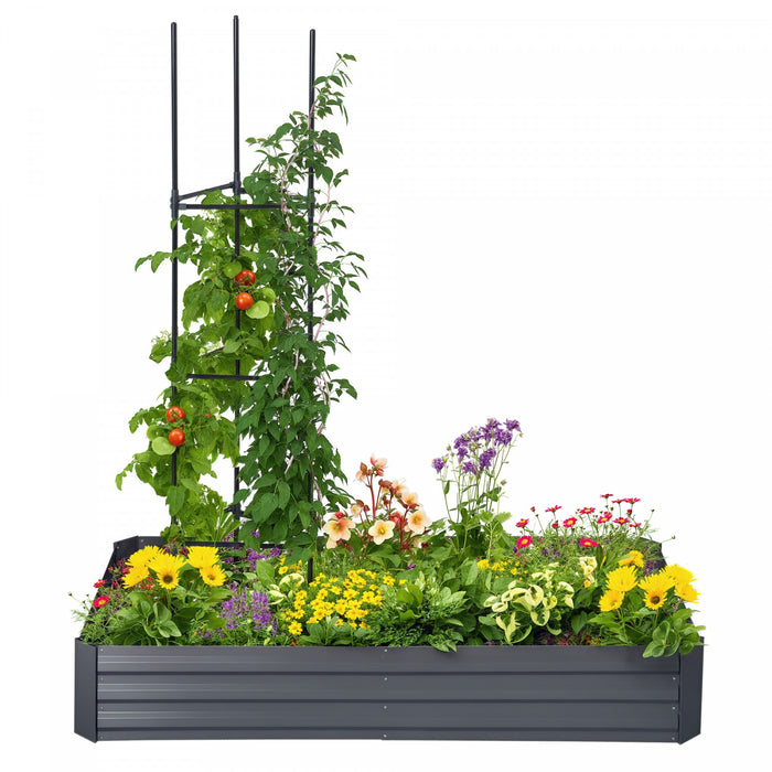 Outsunny Raised Garden Bed with 2 Trellis Tomato Cages, Dark Grey