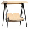 Outsunny 2 Seater Covered Outdoor Swing Chair Porch Swing Bench Lounger Hammock With Removable Cushion Tilt Canopy, Beige