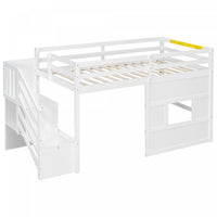 Pepys Modern Loft Bed with Storage Staircase and Window,Twin Size,White Twin Bed 