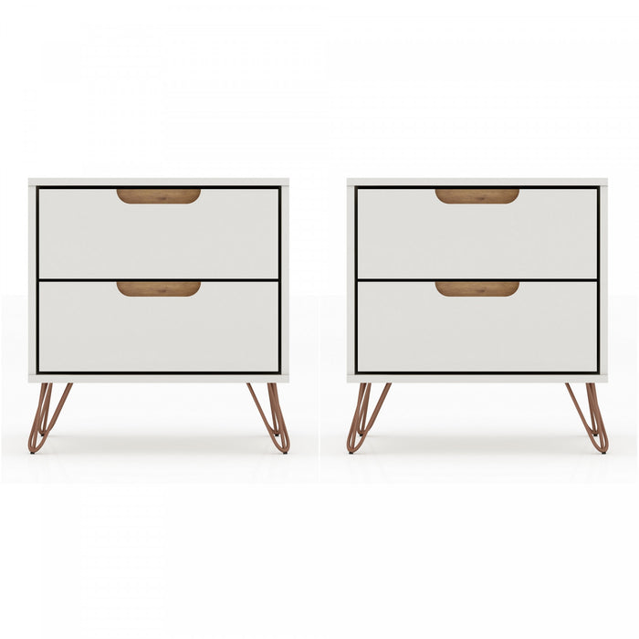 Rockefeller Mid-Century Modern 20\" Nightstand in Off White (2-Drawer) - Set of 2