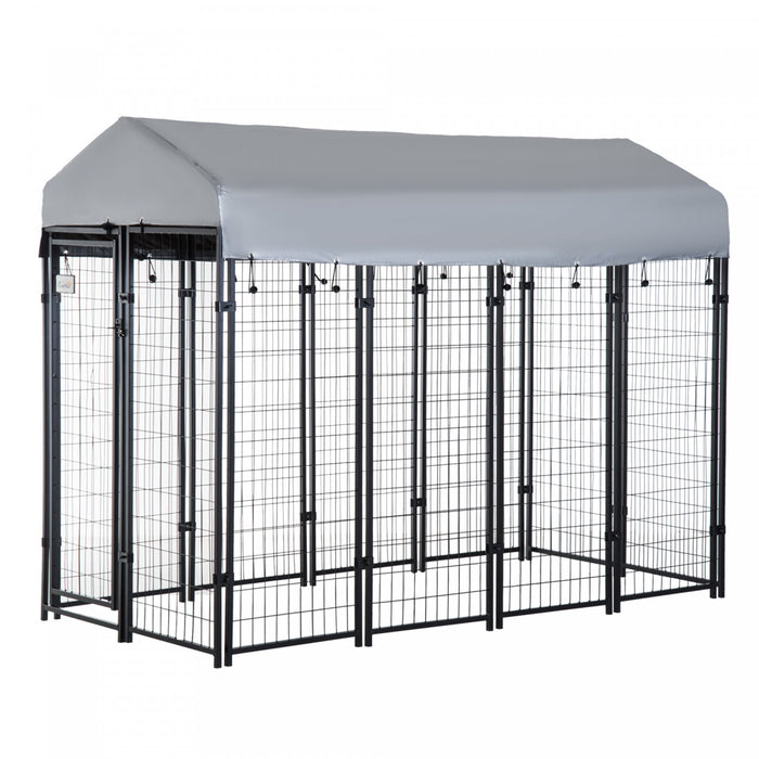 Pawhut 8' X 4' X 6' Large Outdoor Dog Kennel Steel Fence With Uv-resistant Oxford Cloth Roof & Secure Lock