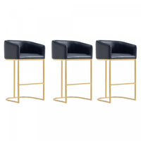 Louvre Mid-Century Modern Metal Upholstered Barstool in Black - Set of 3 Bar Stool 
