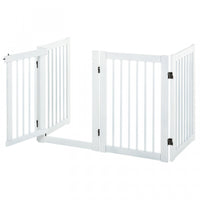Pawhut Free Standing Wooden Pet Gate Indoor Dog Barrier Foldable Step Over Doorway Fence Safety Gate