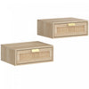 HOMCOM Floating Bedside Tables Set of 2, Boho Nightstands with Drawer, Oak