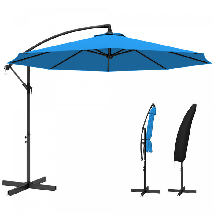 Outsunny 10ft Patio Umbrella, Garden Hanging Parasol With Crank, Blue