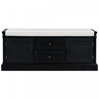 Boyce Solid Wood Storage Bench With 4-door Shoe Cabinet With Cushion - Black 