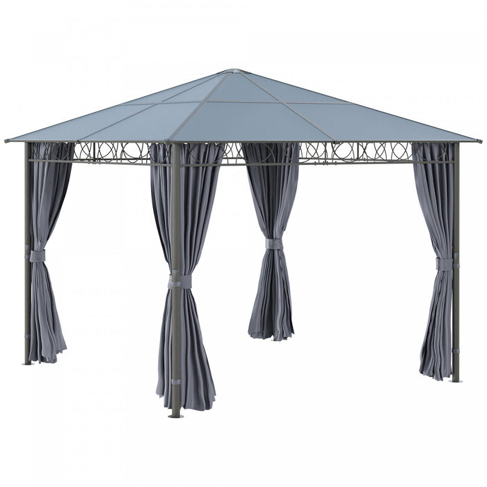 Outsunny 10' X 10' Polycarbonate Hardtop Gazebo Canopy Outdoor Patio Gazebo With Aluminum Frame & Curtains, Dark Grey