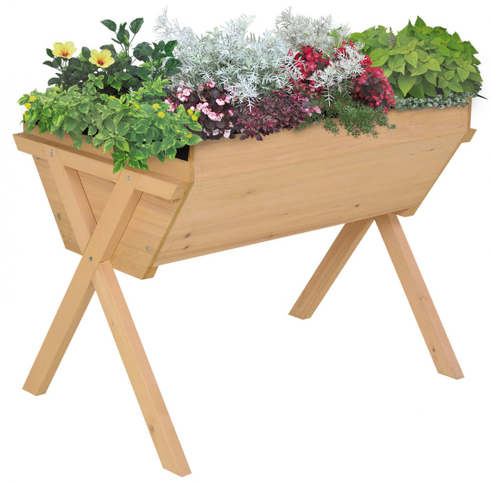 Outsunny 39'' X 28'' Raised Garden Bed With Legs, Elevated Wooden Planter Box With Bed Liner For Vegetables, Flowers Herbs, Backyard Patio Balcony Use