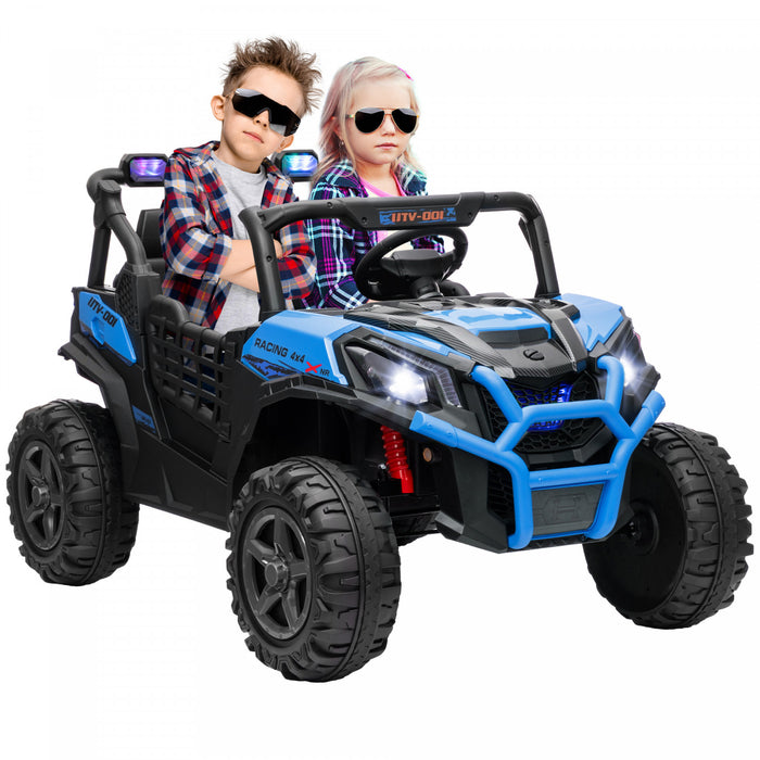 Qaba 2 Seater Electric Car For Kids, 24v 7ah Big Battery Powered Ride-On Car With Remote Control, 3 Speed, Slow Start, Led Lights, Music, Horn, Spring Suspension, For 3-8 Years, Blue