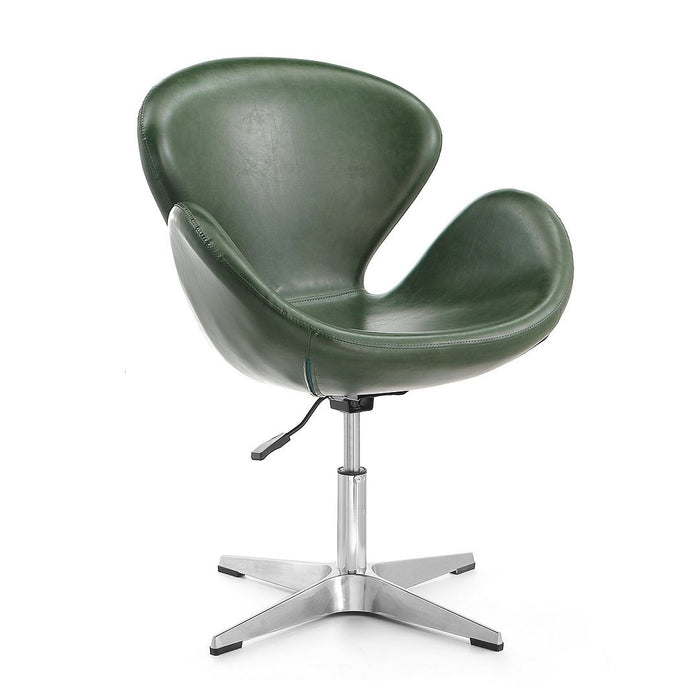 Manhattan Comfort Raspberry Polished Chrome Faux Leather Adjustable Swivel Chair - Forest Green