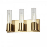 Dainolite Tube 3 Light Vanity Light Aged Brass Clear Fluted Glass Lamp
